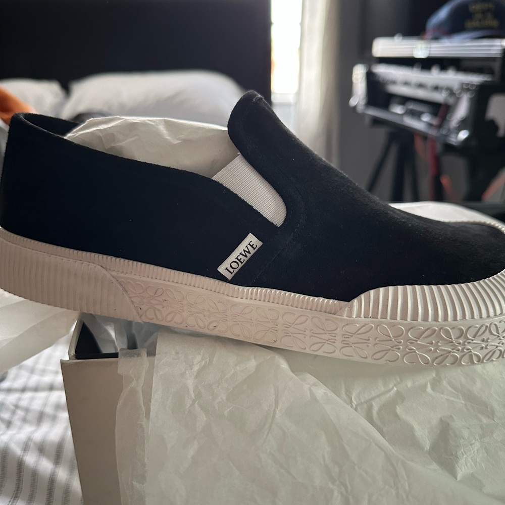 Loewe Black and White Men's Slip-On Sneakers